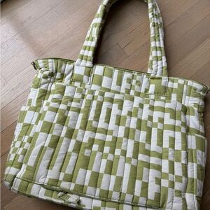 BEIS Green and White Quilted Tote Bag